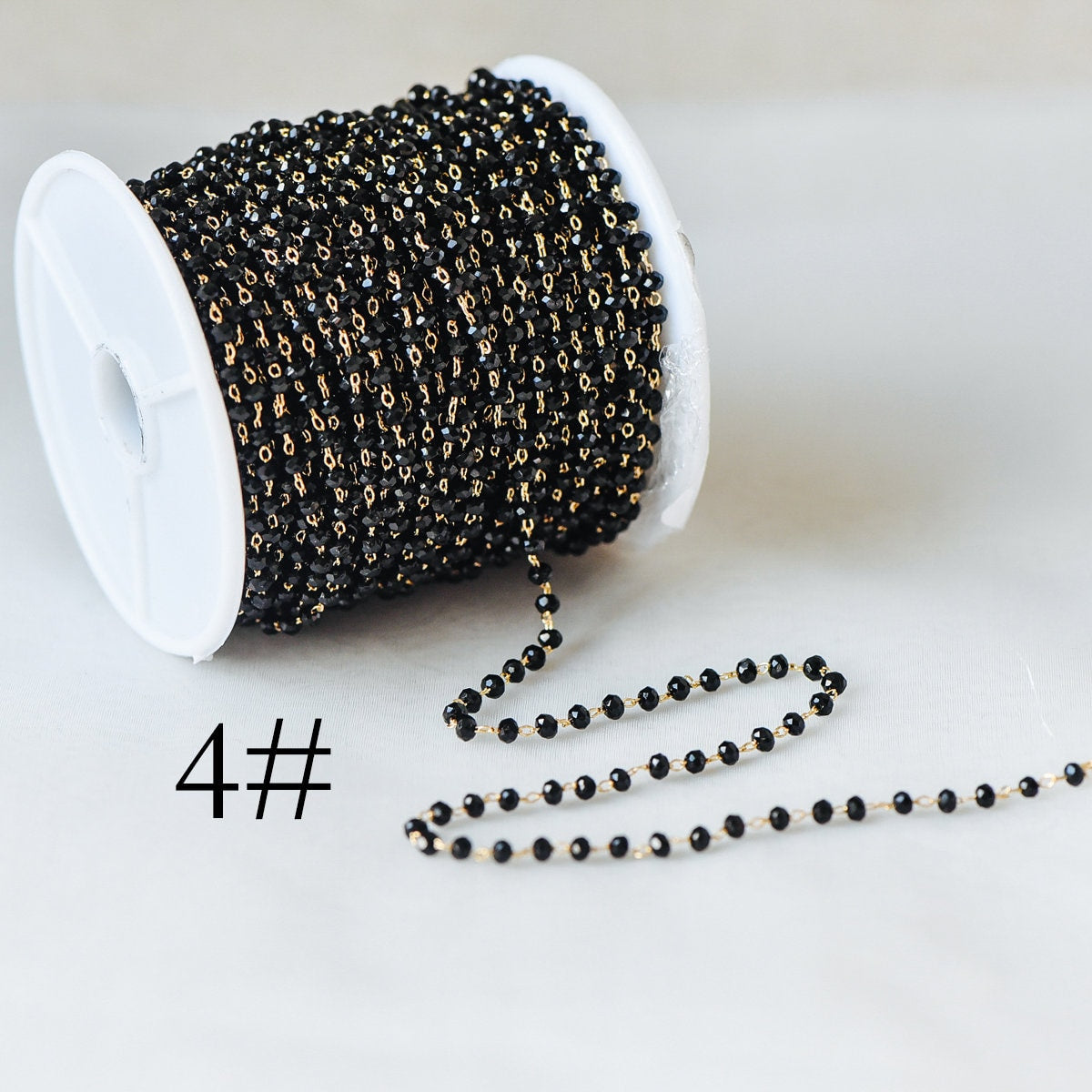 Gold Crystal Beaded Chain 3mm Thin, Gold plated Brass Chain with Glass Rondelle Beads, Color Not Easily Tarnish (#LK-180)/ 1 Meter=3.3 ft